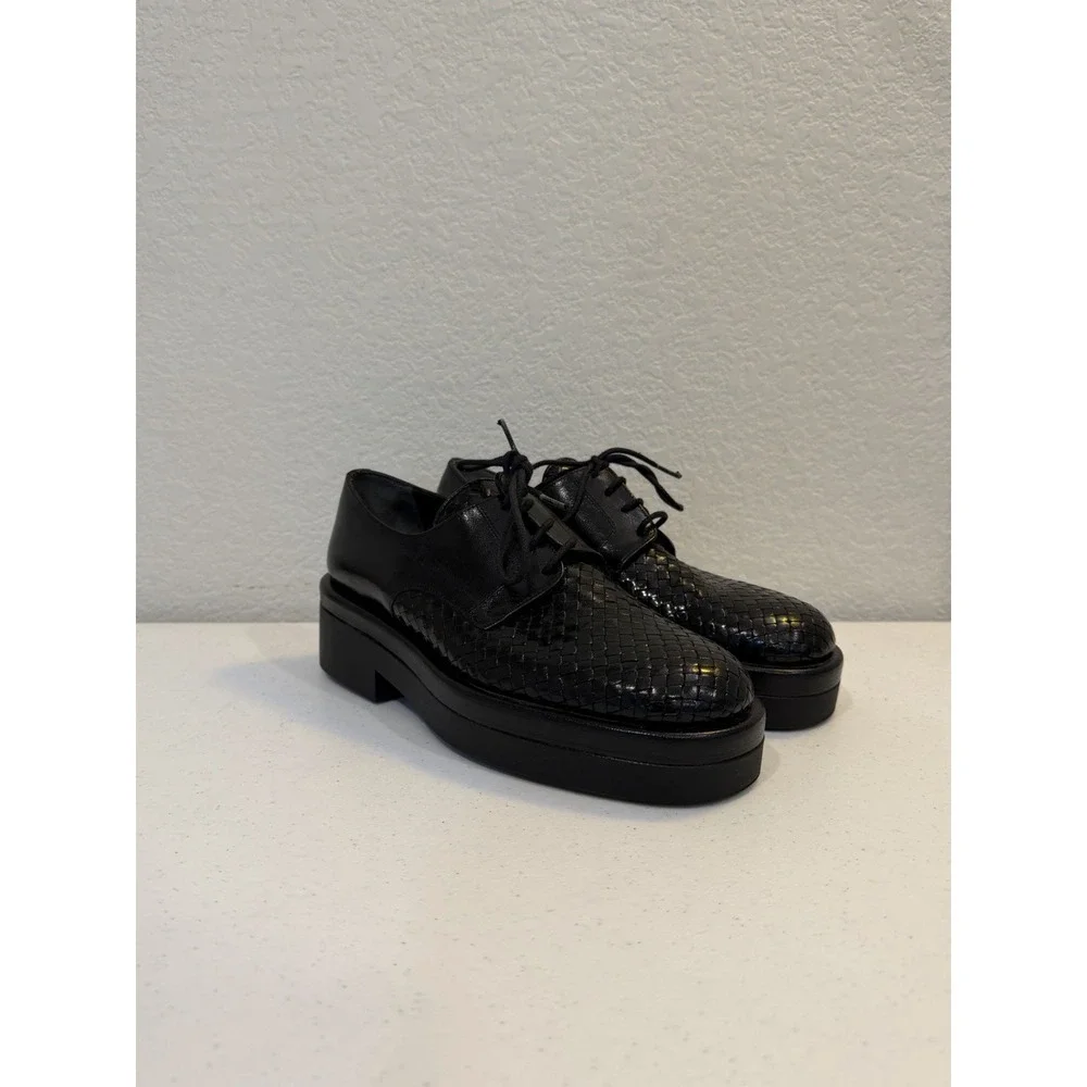 Stephane Kelian Vintage Platform Shoes Woven Leather Black NEW